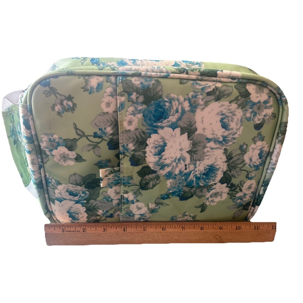 Green Blue Floral Zippered Pencil Carry Case Holds 100+ Colored Pencils Markers